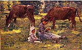 Theodore Robinson Famous Paintings - Watching the Cows